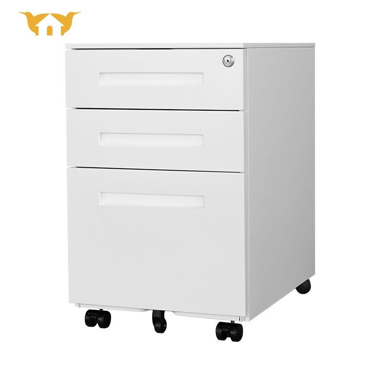 3抽扣手活动柜-白柜体白扣手