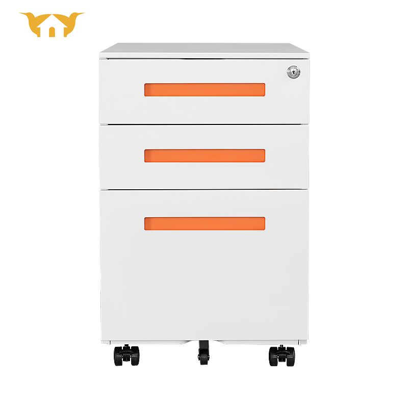 3抽扣手活动柜-白柜体橙扣手