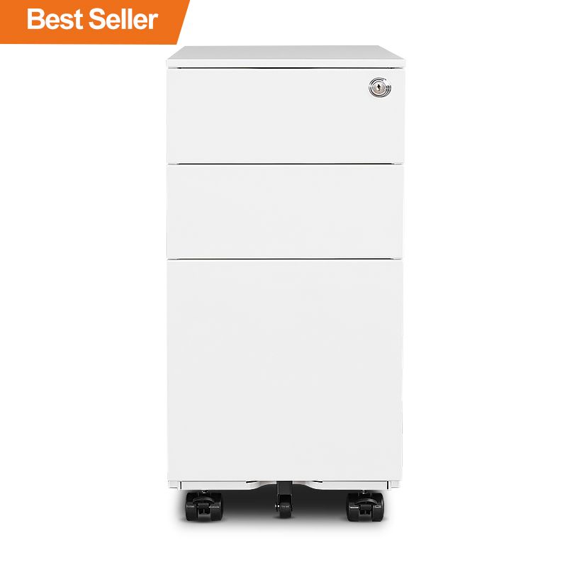 窄边3抽侧拉活动柜-白色