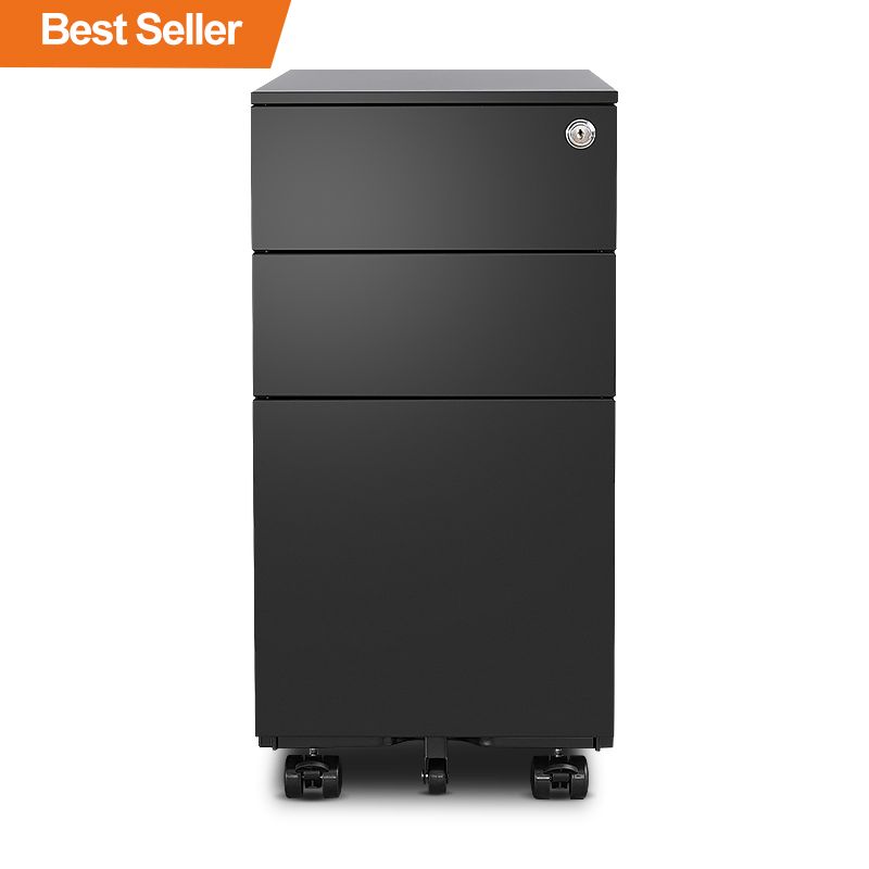 窄边3抽侧拉活动柜-黑色